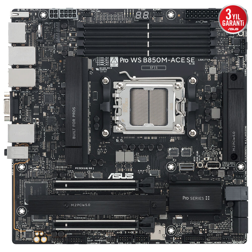 ASUS PRO WS B850-ACE SE WIFI7 DDR5 HDMI DP PCIE 5.0 AM5 ATX İş İstasyonu Anakartı