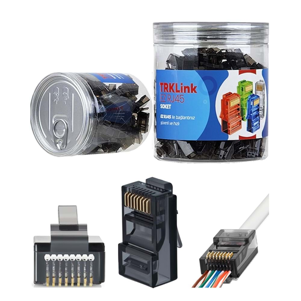 TRKLINK EZ RJ45 Konnektör 100'lü Paket Siyah