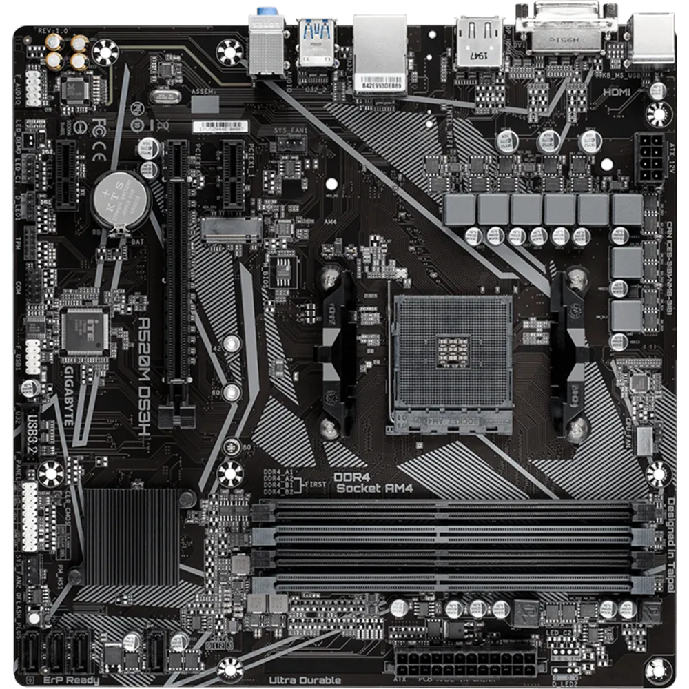 GIGABYTE A520M-DS3H V2 DDR4 M2 PCIe NVME HDMI DVI DP PCIe 16X v3.0 AM4 mATX