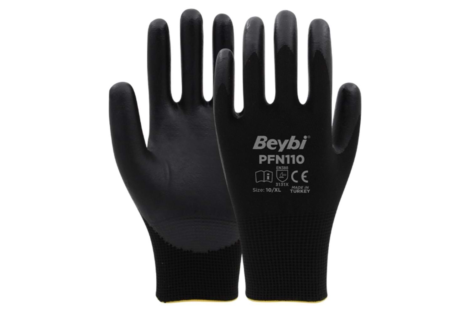 PFN110 10 Beden Siyah Polyester Örgü Üzeri ½ Köpük Nitril Kaplı Eldiven 12li Paket En388 (3131X)