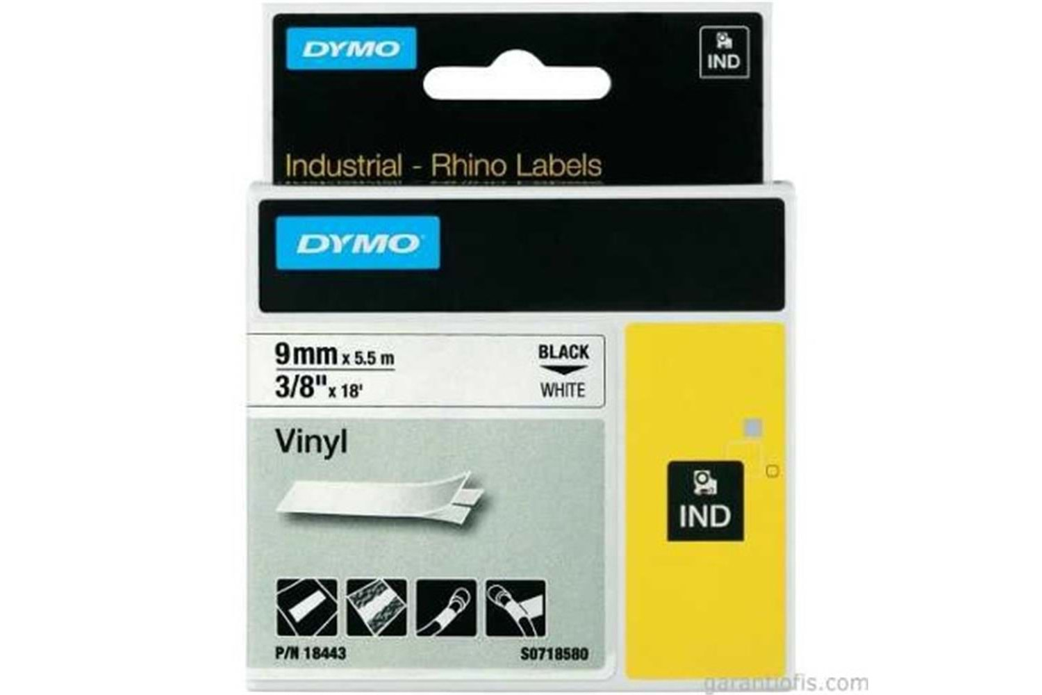 DYMO RhinoPRO Renkli Vinil 9mmx5,5m Siyah-Beyaz Şerit 18482