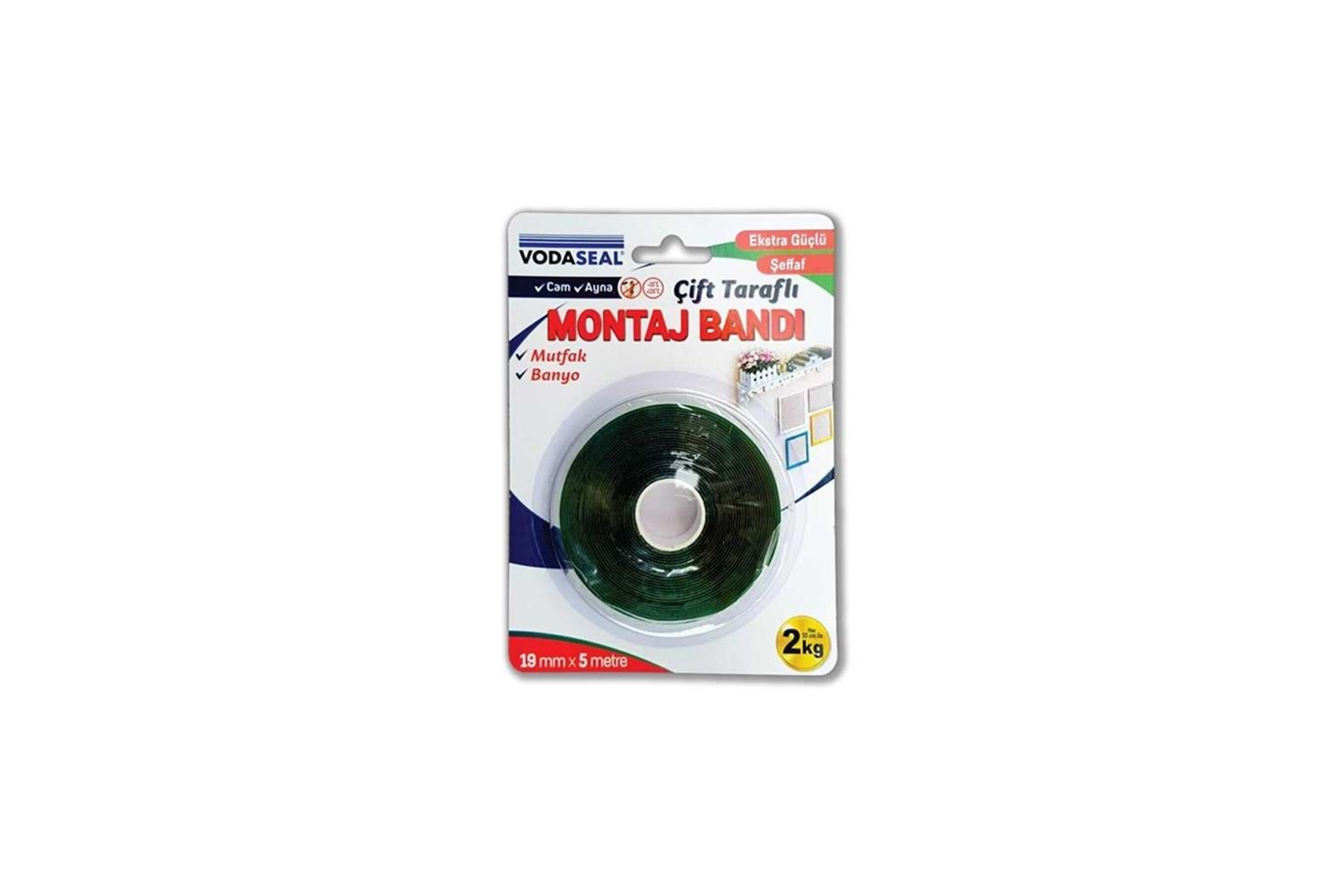 Vodaseal Çift Taraflı Montaj Bandı 19mmX5 Mt Şeffaf Vhb Bandı (Banyo- Mutfak- Cam-Ayna)