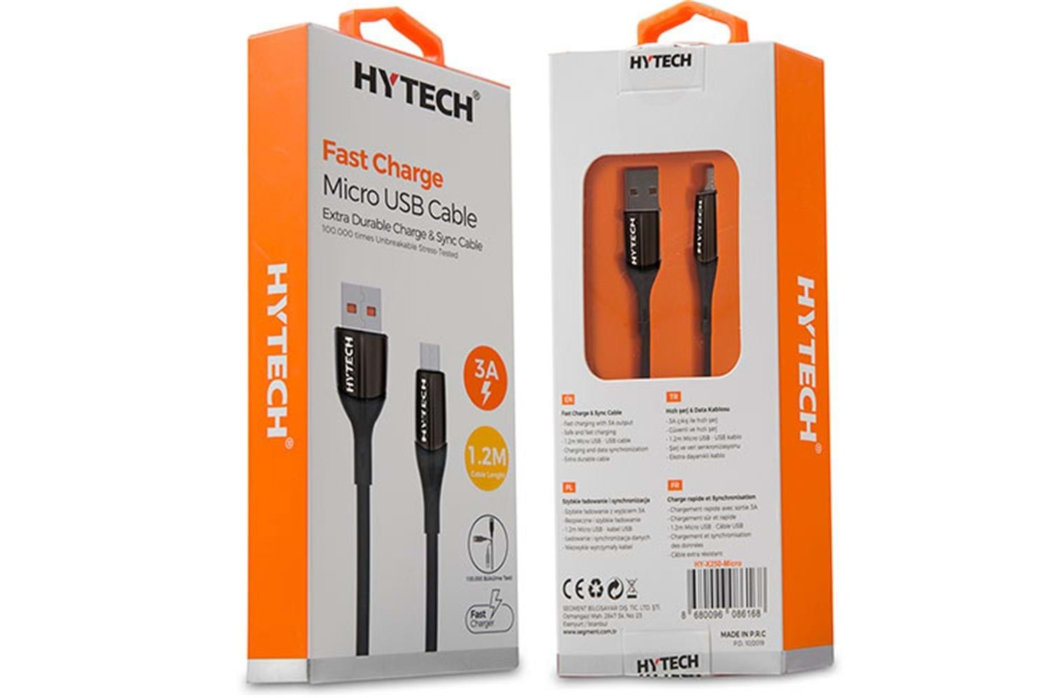 Hytech HY-X250 3A Micro Usb 1,2m Siyah Data + Sarj Kablosu