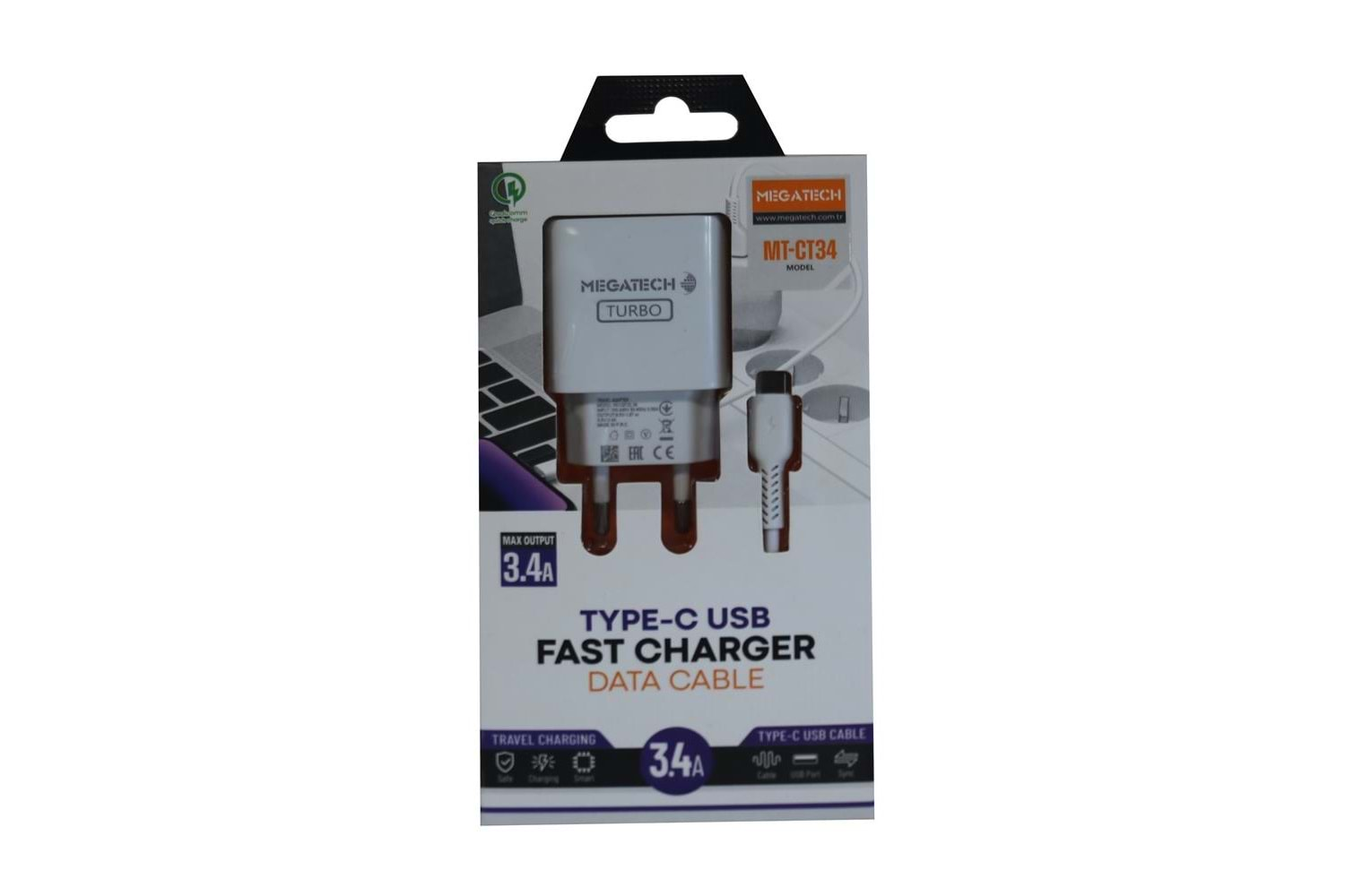 Megatech CC-03 (MT-Ct34 )3.4A Type-C Usb Kablo+ Ev Şarj Adaptör Hızlı Şarj