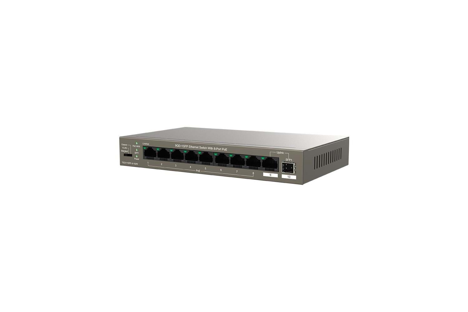 Tenda TEG1110PF-8-120W 9 Port 8 Port Poe+ 10-100-1000 Switch + 1 Port Uplink + 1 Port SFP