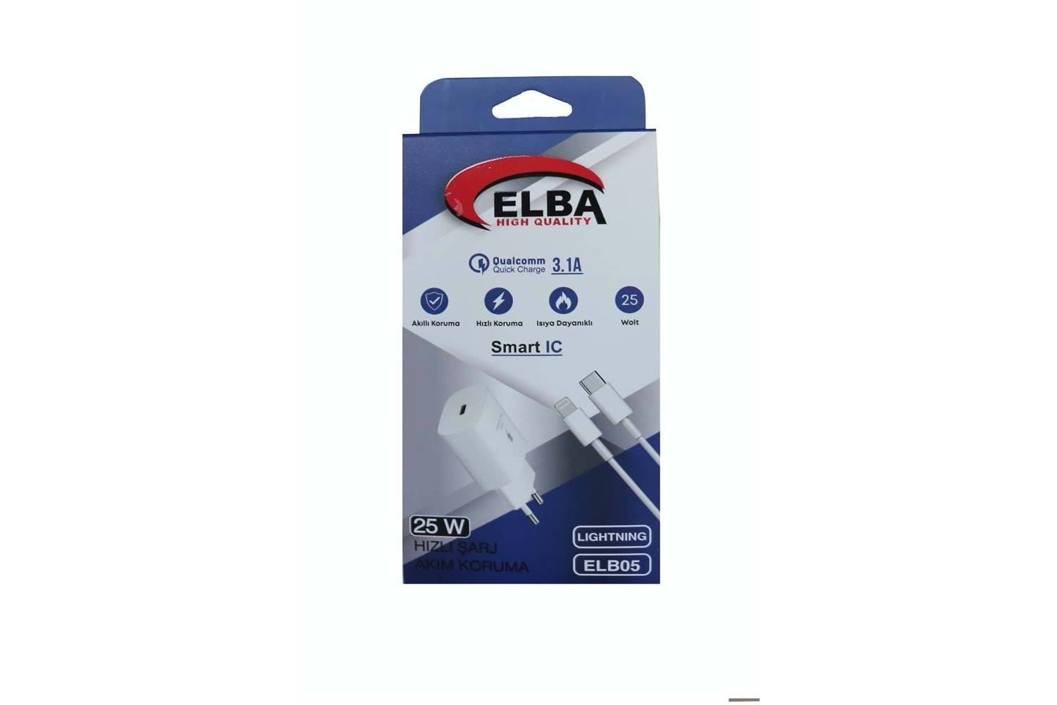 Elba ELB05-PD-25WIOS Beyaz 25W Usb-c Ev Şarj Kafa+1mt Type-c To Lightnıng Kablo PD3.0-QC4.0 Hızlı Ş