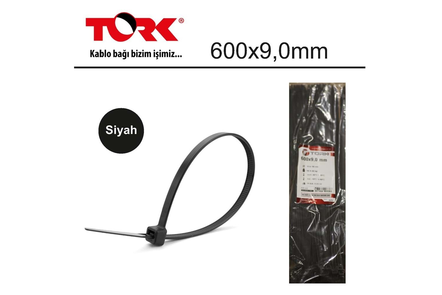 Tork TRK-600-9,0mm Siyah 100lü Kablo Bağı (90078)
