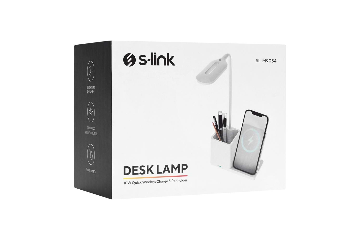 S-link SL-M9054 Beyaz TypeC 10W Kablosuz Şarj Cihazı Kalemlikli Masa Lambası