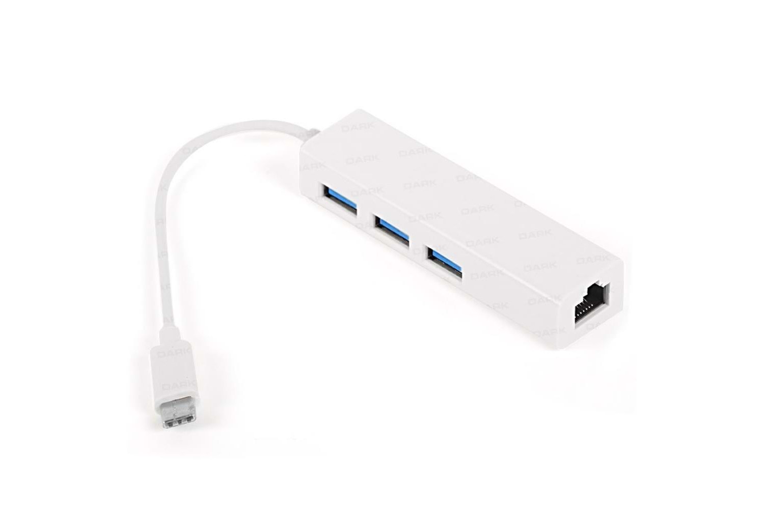 Dark DK-AC-U31X3GLWP USB Type-C to RJ45 Gigabit Ethernet ve 3xUSB 3.0 Hub Çoklayıcı Adaptör (Beyaz)