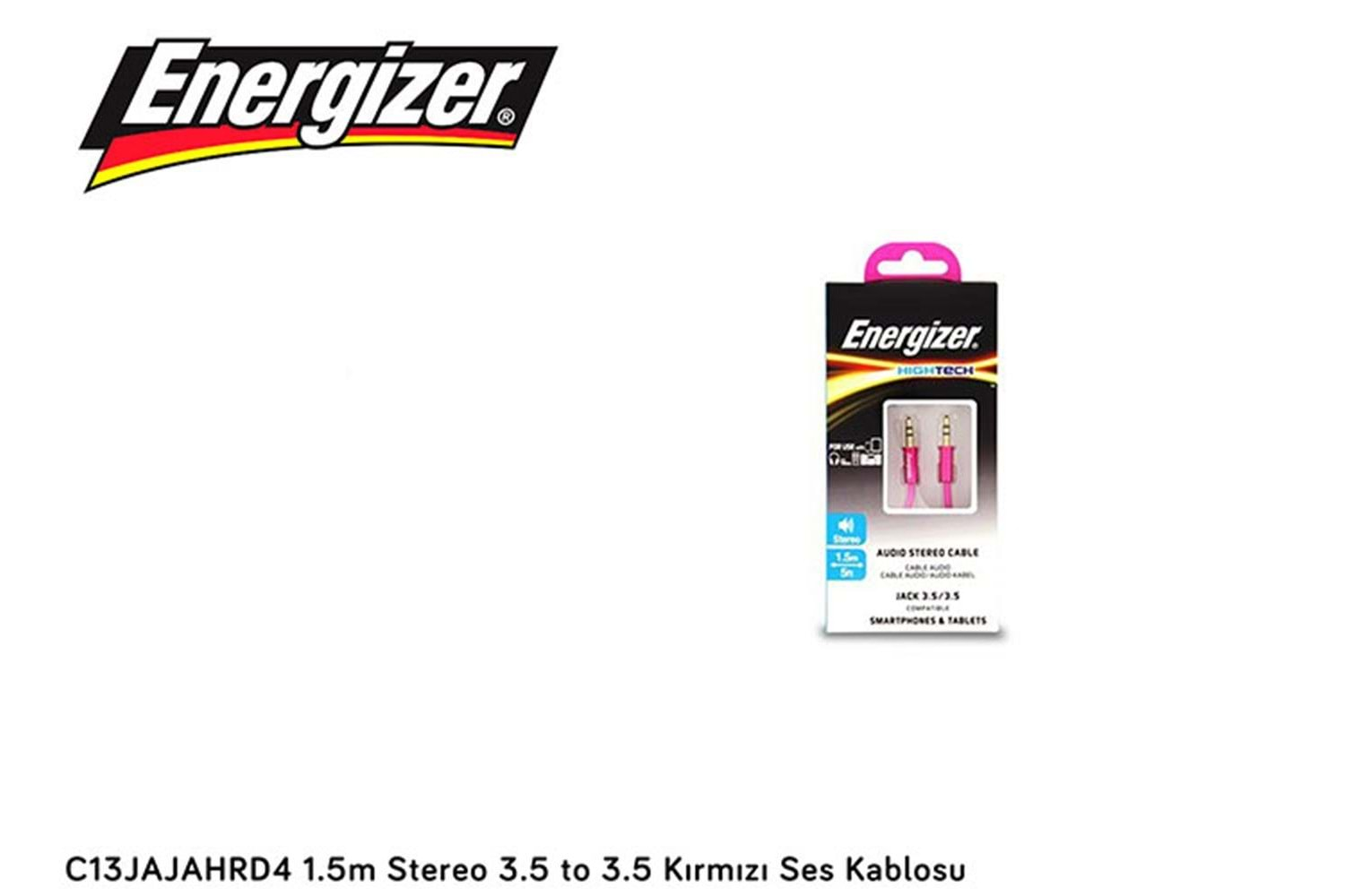 Energizer C13JAJAHRD4 1.5m Stereo 3.5 to 3.5 Kırmızı Ses Kablosu