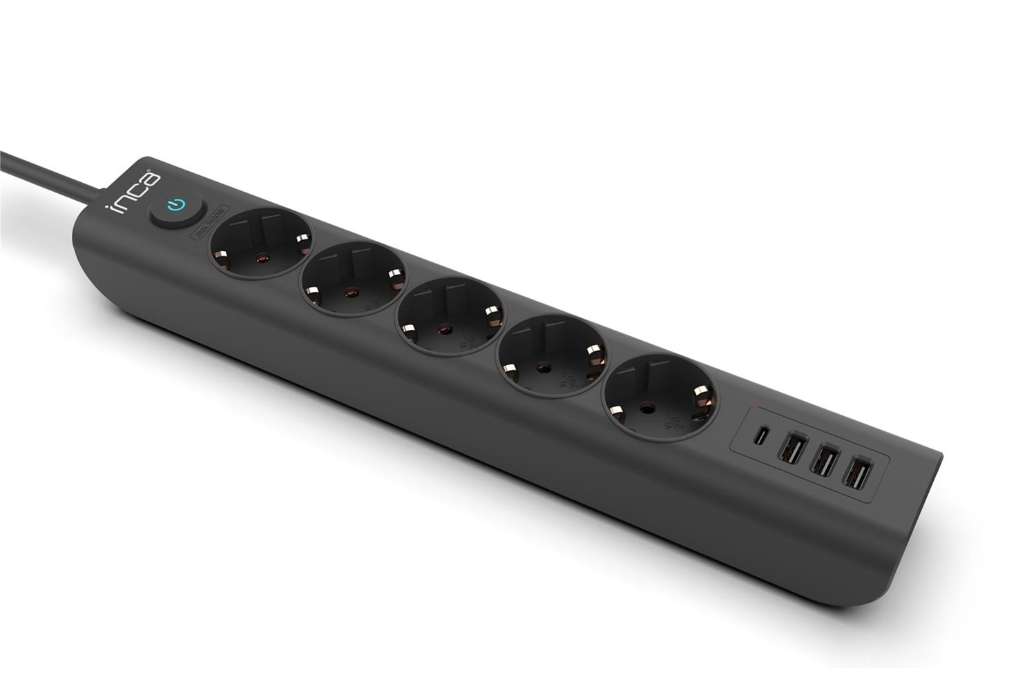 INCA IPW-44TU 5li 1,5mt Siyah 3Usb+Typ-C Akım Korumalı Led Tuşlu Priz 