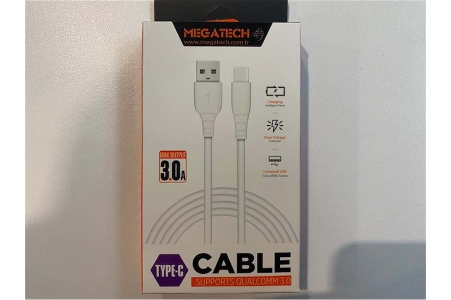 Megatech CHC65 3.0a 1mt Beyaz Usb Type-c Şarj Kablosu
