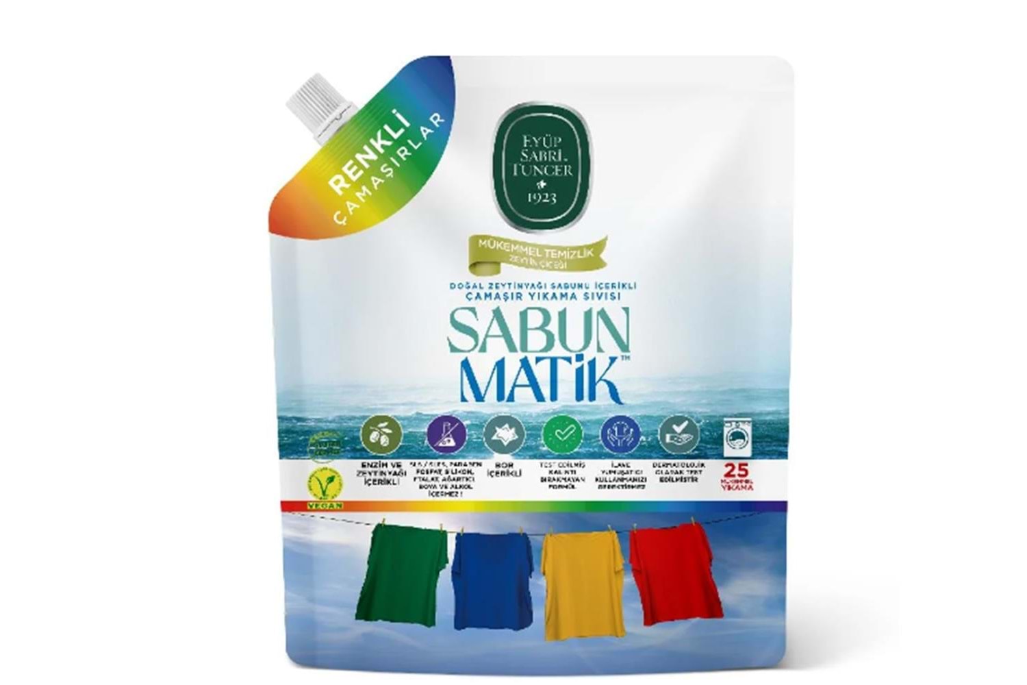 Doğal Zeytinyağı İçerikli Çamaşır Yıkama Sıvısı Renkliler 1,5 lt