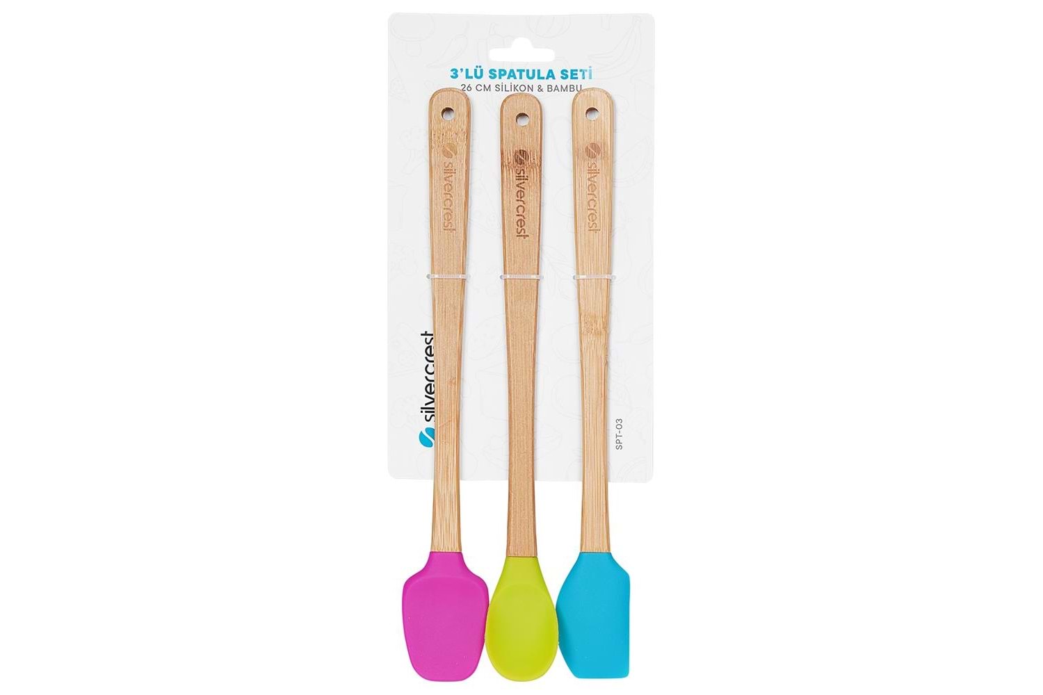 Silver Crest SPT-03 3 Lu Renkli 26CM Uzun Silikon Bambu Spatula Seti