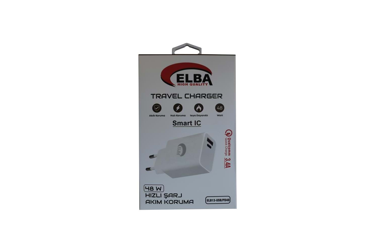 Elba ELB13 Elb-48w 3.4A USB-Pd48 (Usb+Type-C) Akıllı Koruma- Isıya Dayanklı Hızlı Şarj Ev Şarj Kafa