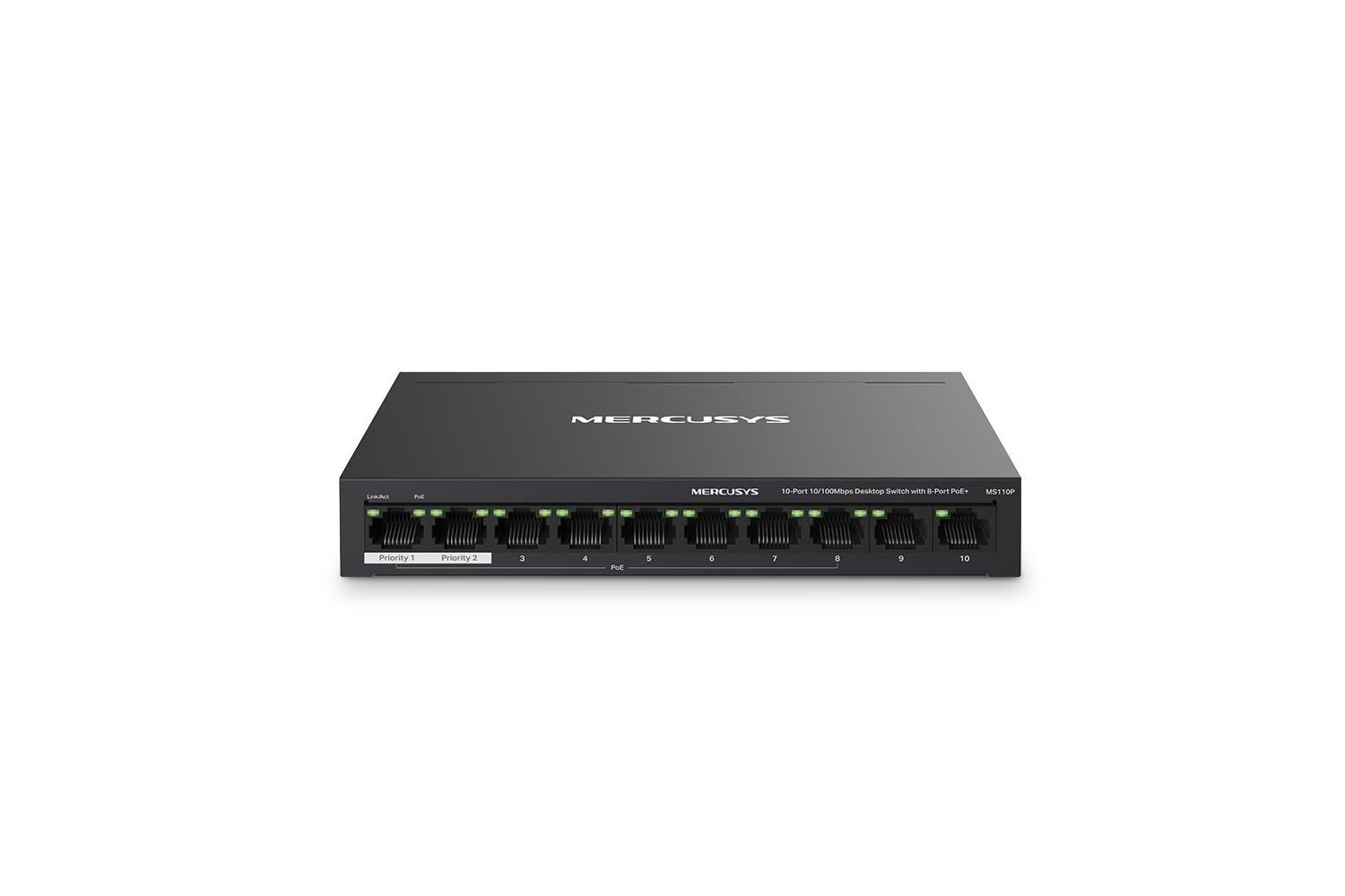 Tp-Link Mercusys MS110P 8 Port 10-100 Mbps Poe+ 2 Port 10-100 Switch Metal Kasa