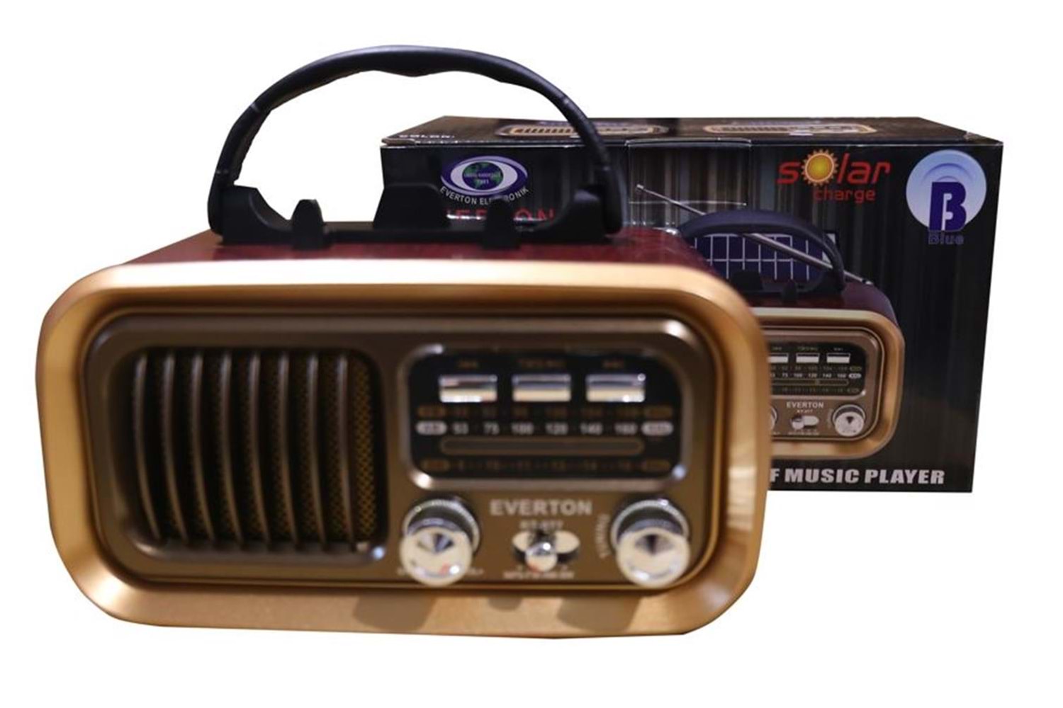 Everton Rt-877 Güneş Enerji Panelli Bluetooth Fm-Usb-Tf-Aux Şarjlı Nostaljik Radyo