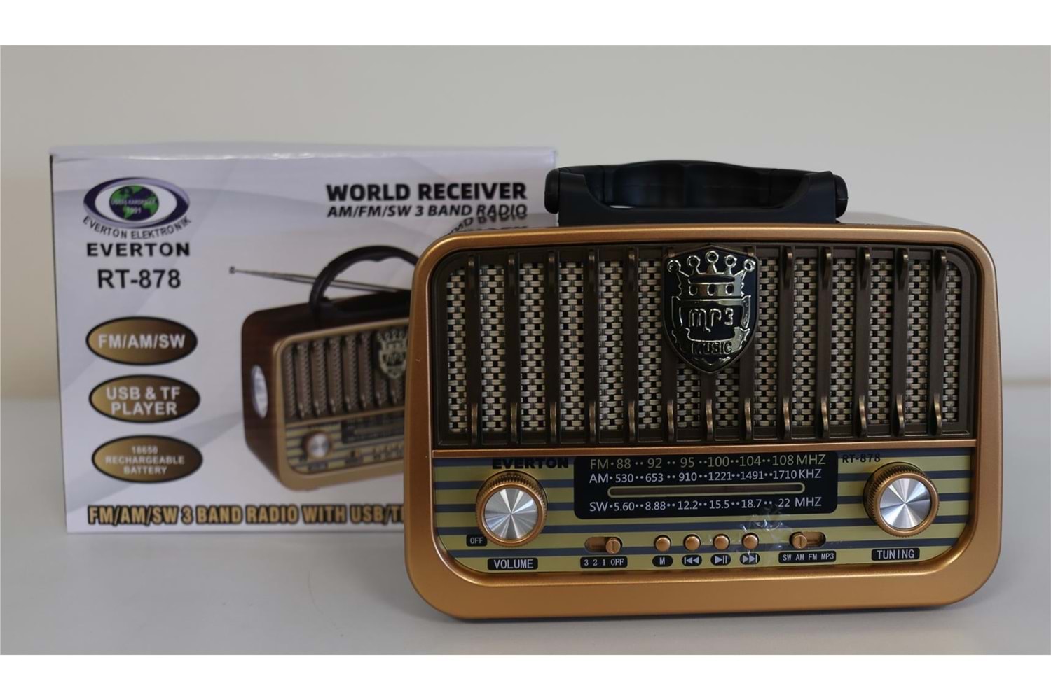 Everton Rt-878 Bluetooth (El Feneri) Fm-Usb-Tf-Aux Şarjlı Nostaljik Radyo