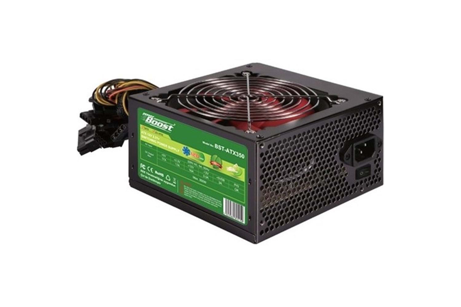 PowerBoost BST-ATX350R 350w, PPFC 12cm Kırmızı Fanlı ATX PSU (Retail Box)