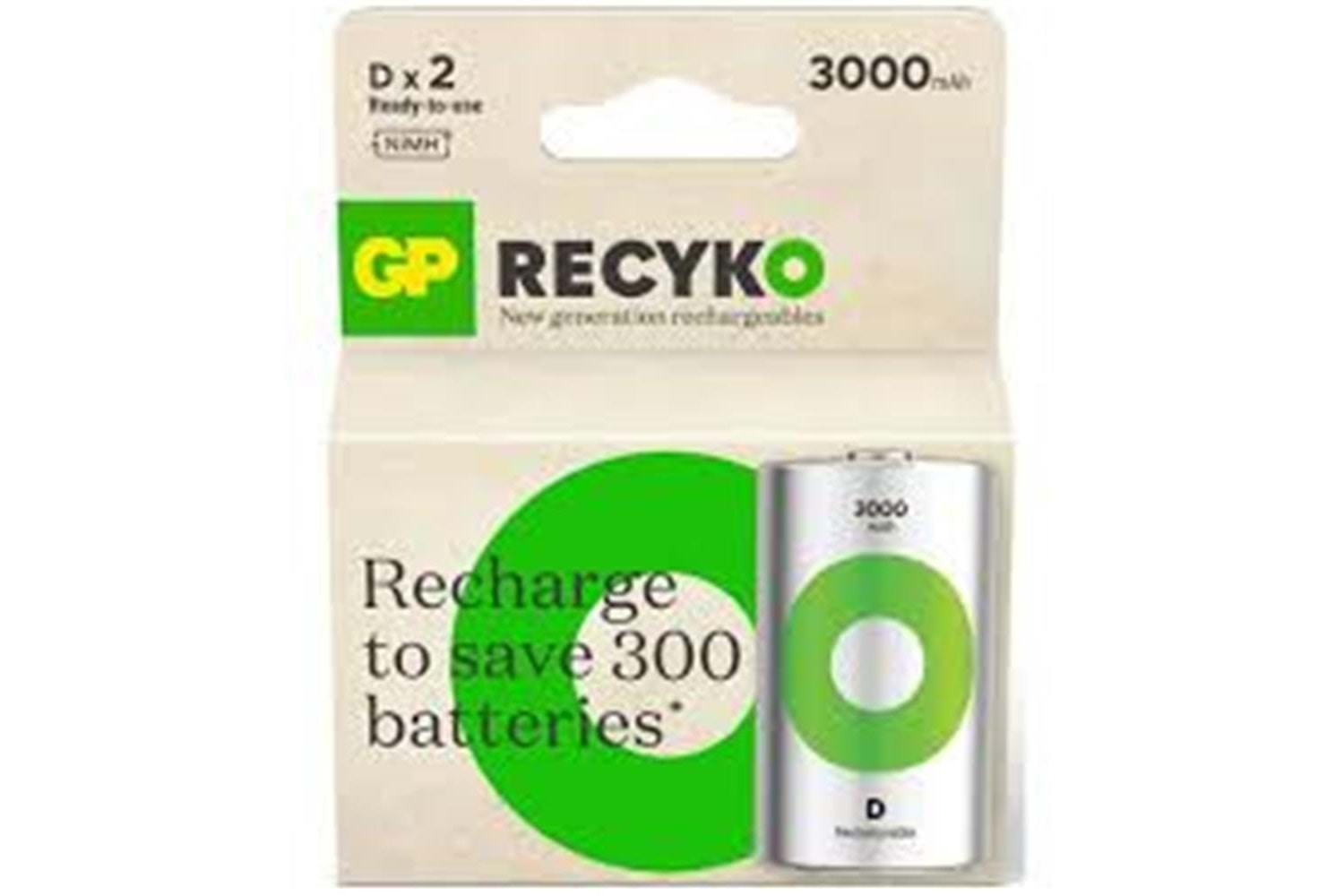 Gp 3000 mAh Büyük Boy Şarjlı Pil 2 li Paket D Boy GP300DHCR21-2TLB2