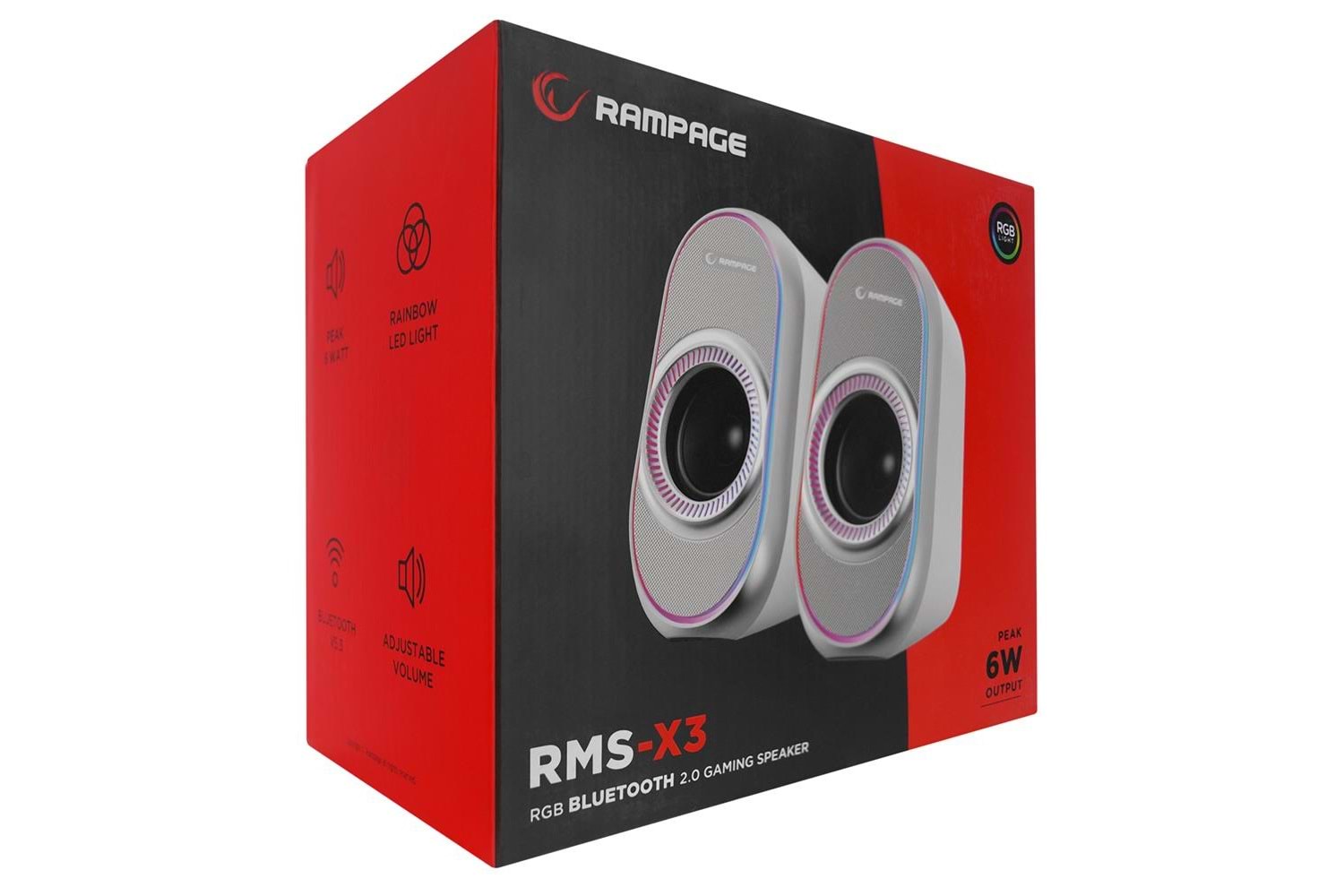 Rampage RMS-X3 2.0 6W Bluetooth Özellikli Beyaz Multimedia RGB Işıklı Gaming USB Speaker