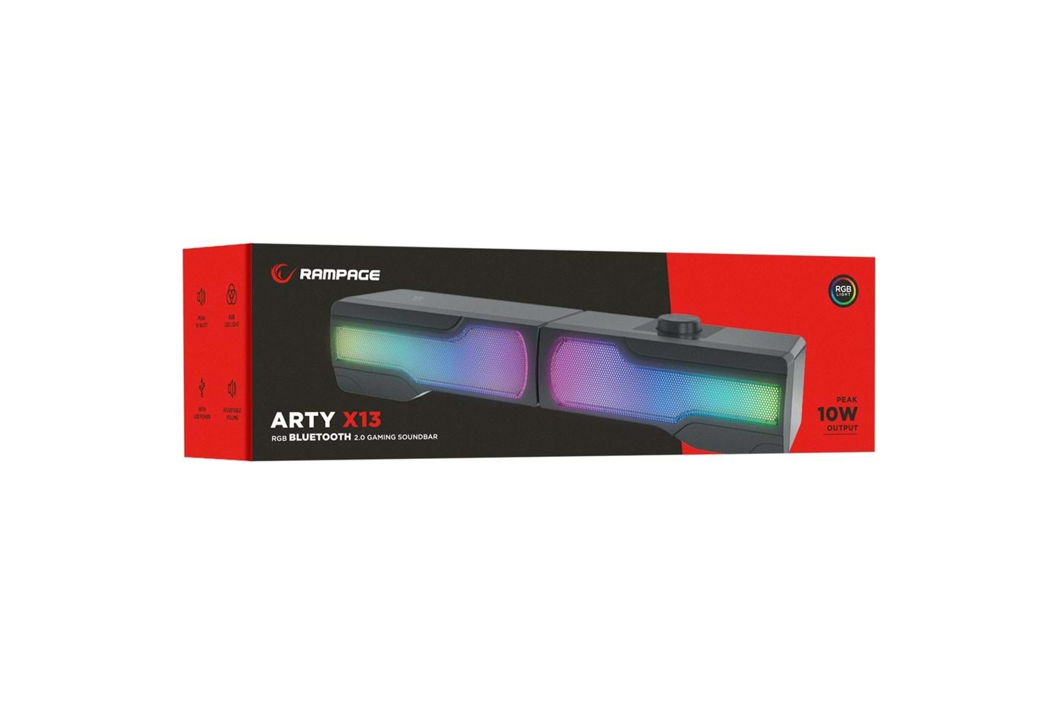 Rampage Arty X13 2.0 Bluetoothlu Rms 3W-2 RGB Işıklı Multimedia Usb 5V 45dB Gaming Oyuncu Speaker