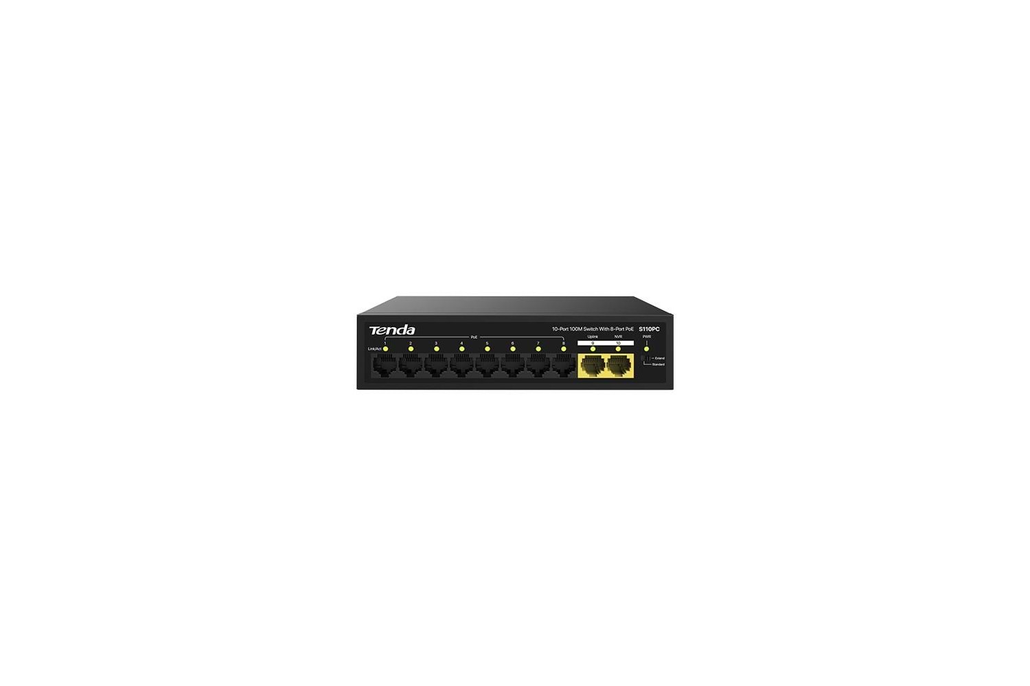 Tenda S110PC 10 Port 8 Port Poe+ 10-100 Mbps + 2 Port Uplink Switch Çelik Kasa Rack Mount