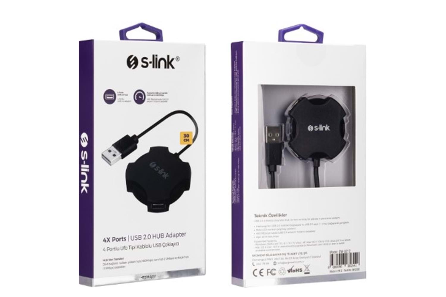 S-link Swapp SW-U212 Siyah Usb 2.0 4 Port Hub Kablolu Çevirici Adaptör