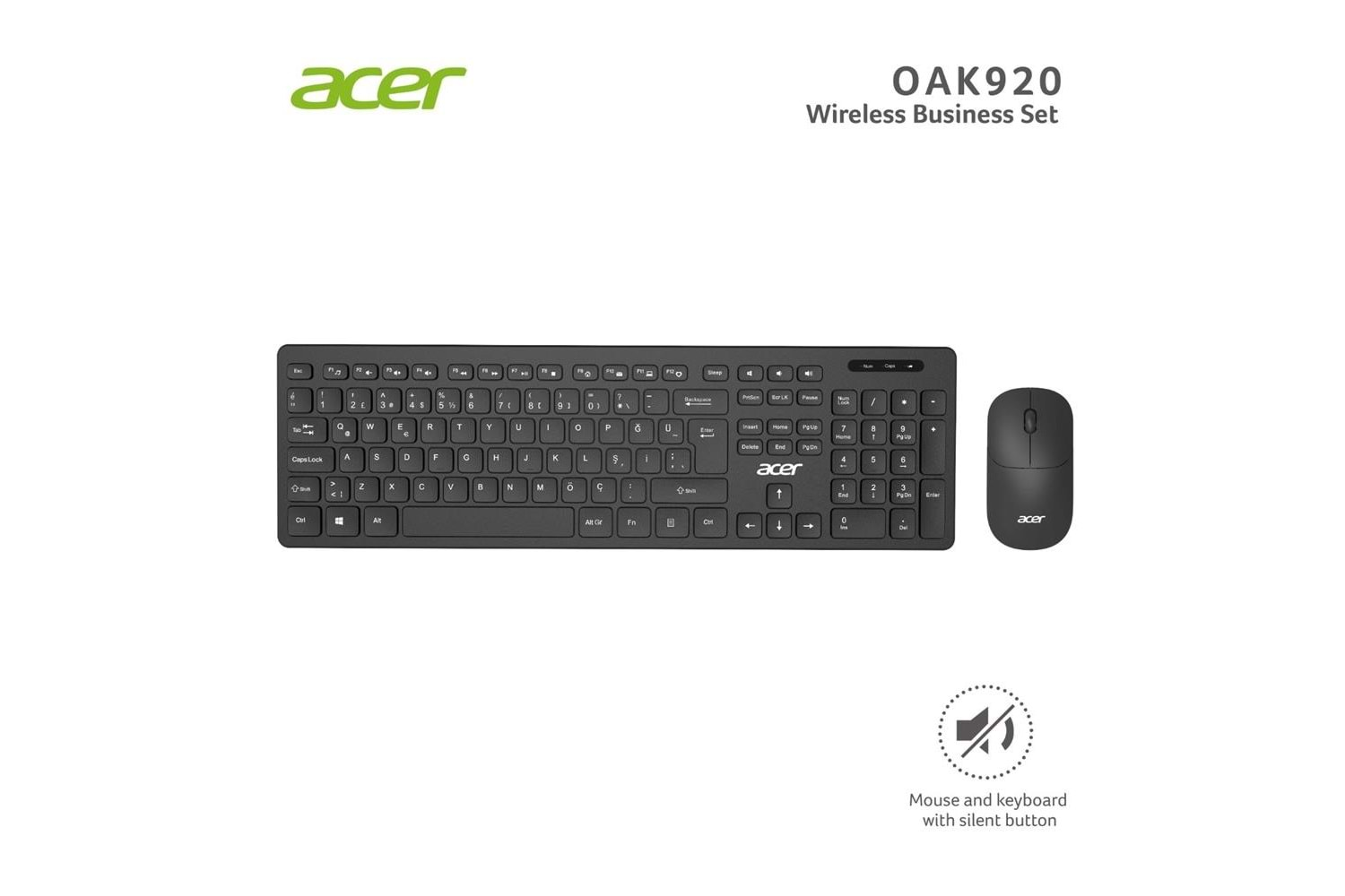 Acer OAK-920 Siyah Kablosuz Sessiz Tuşlu 2.4 Ghz Klavye Moue Set ( Mouse 1200Dpı)