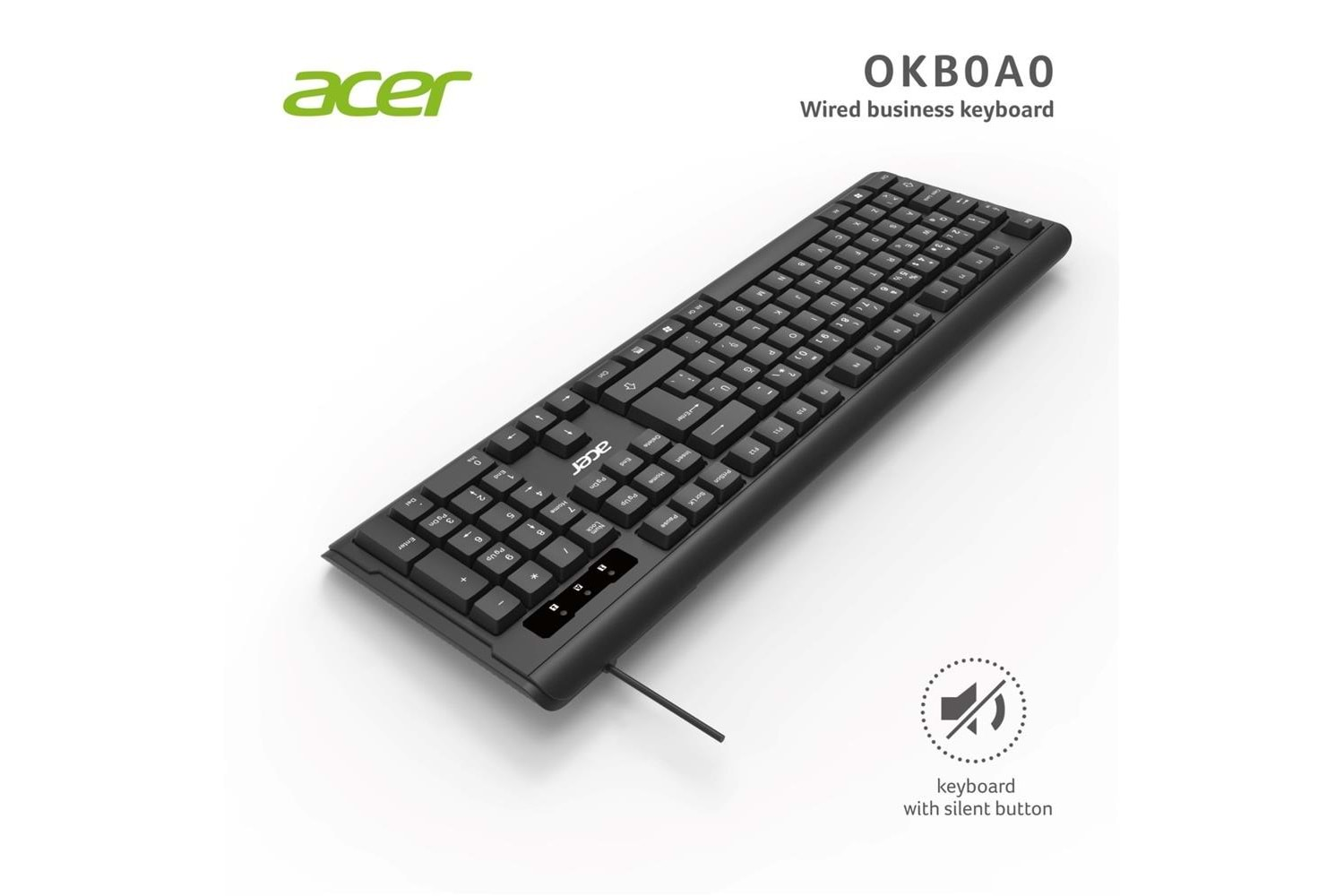 Acer OAK-0A0 Siyah Kablolu Sessiz Tuşlu Klavye (Caps Lock) (Kablo Uzunluğu 1.40Cm)