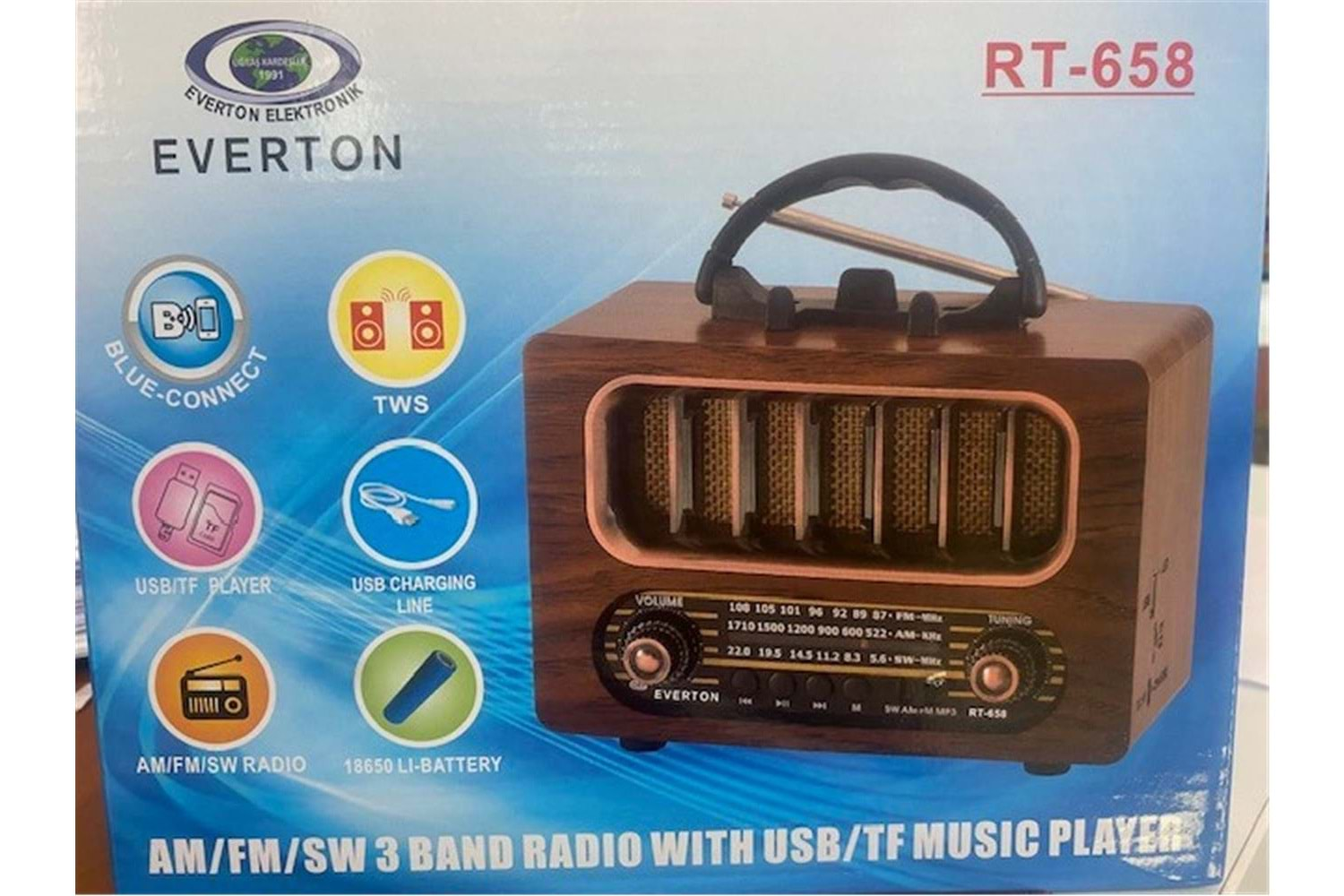 Everton Rt-658 Bluetooth Fm-Usb-Tf-Aux Şarjlı Nostaljik Radyo