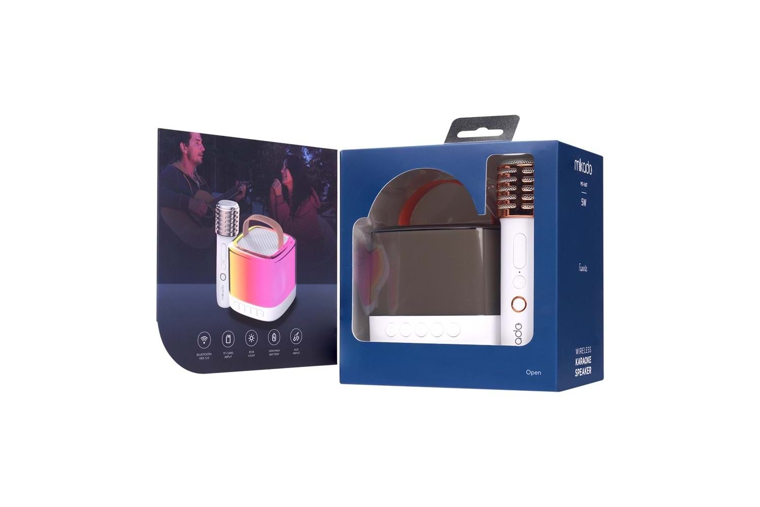 Mikado MD-16BT Favorite Beyaz TF Kart Destekli Bluetooth Wireless Karaoke Mikrofonlu 1200mAh Speaker