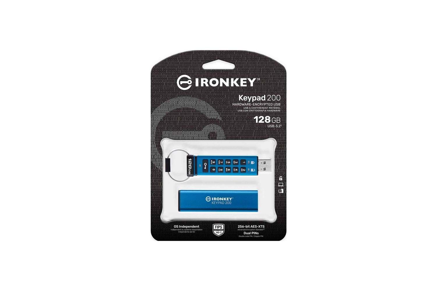Kingston IKKP200-128GB 128GB IronKey Keypad 200, FIPS 140-3 Lvl 3 (Pending) Flash Bellek