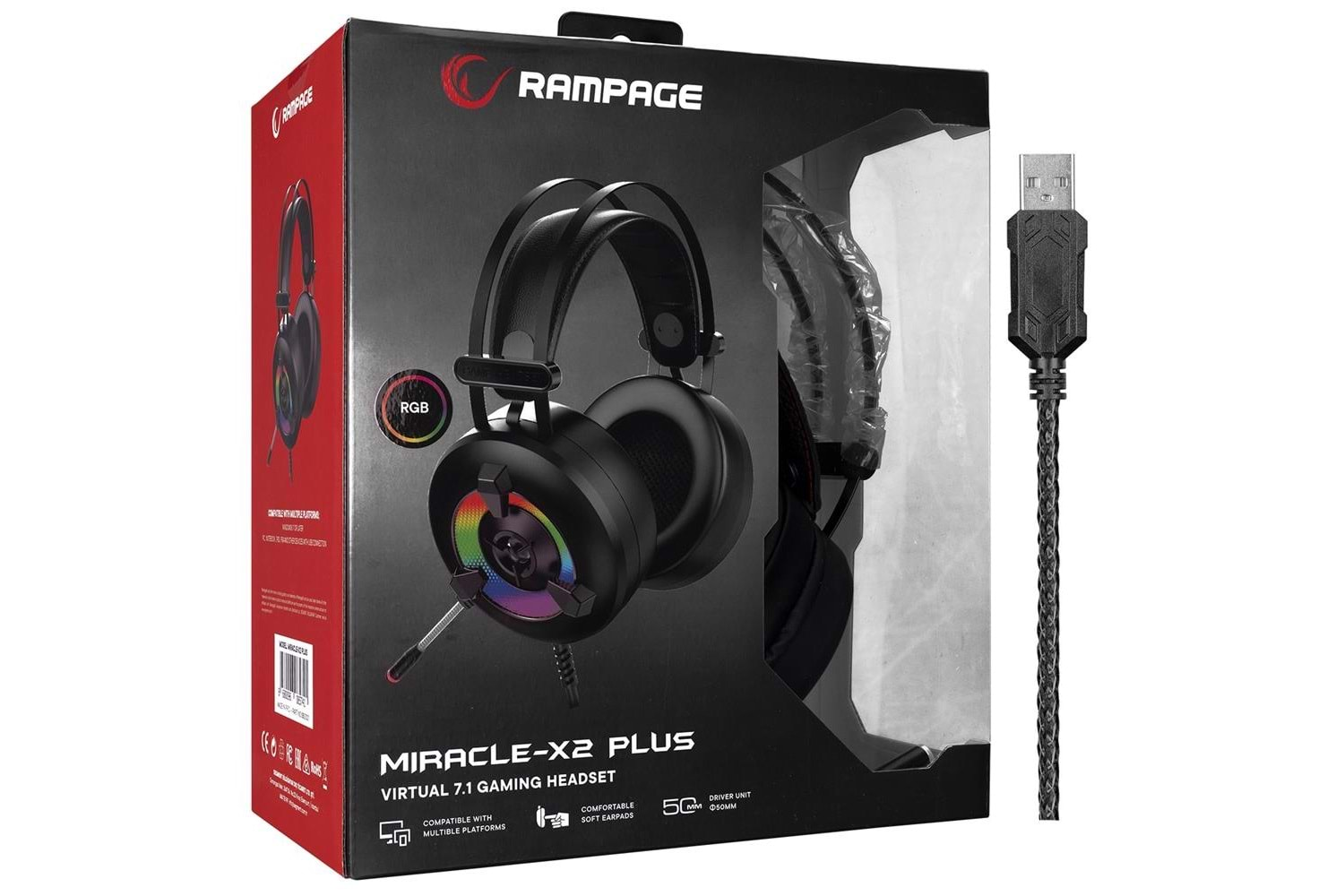 Rampage Miracle-X2 PLUS Siyah RGB Led 7.1 Surround Sound System Gaming Mikrofonlu Oyuncu Kulaklığı