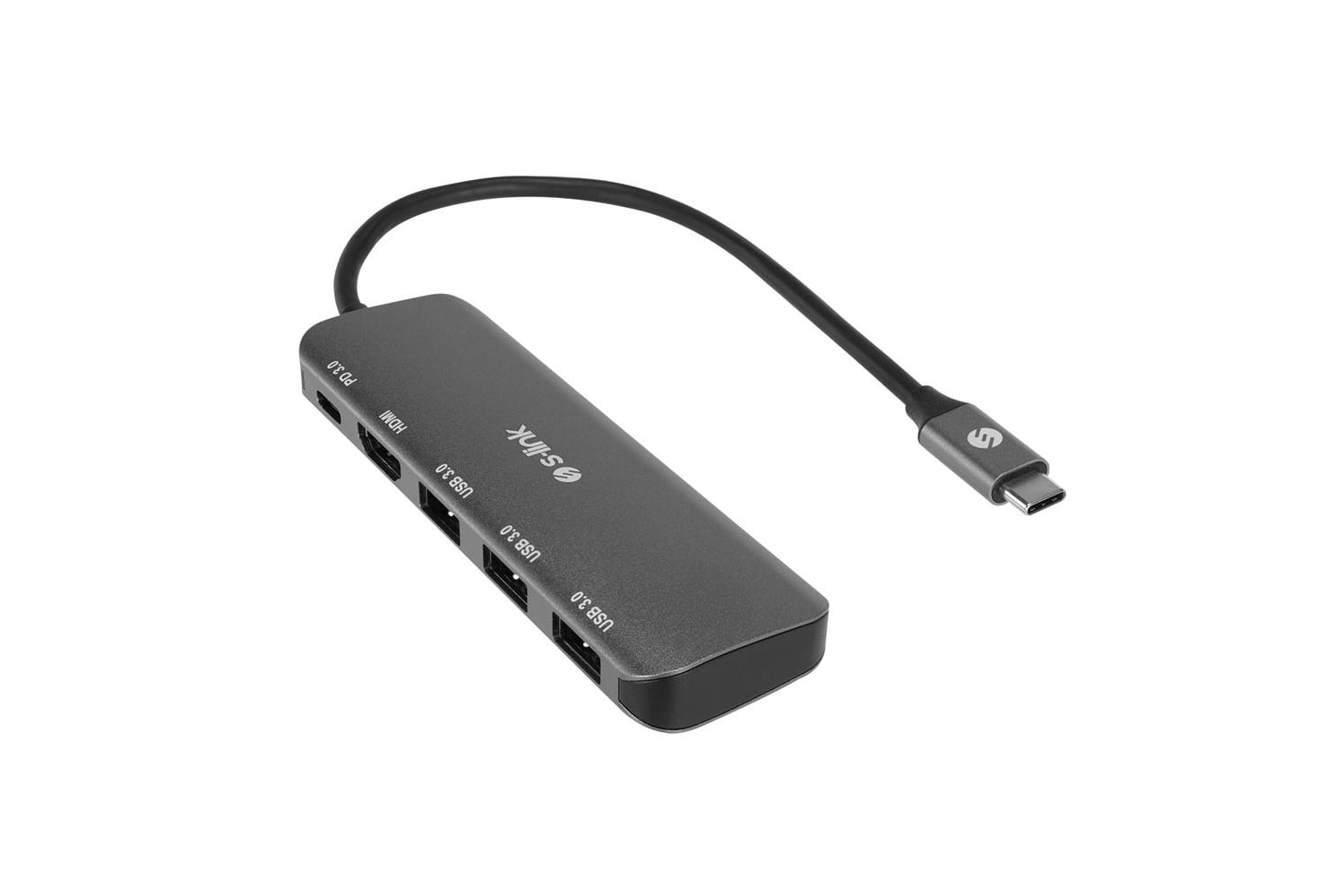 S-link SW-U518 Gri Metal USB 3.. to 3-USB3.0, 1-TypeC PD 1-4K HDMI Adaptör