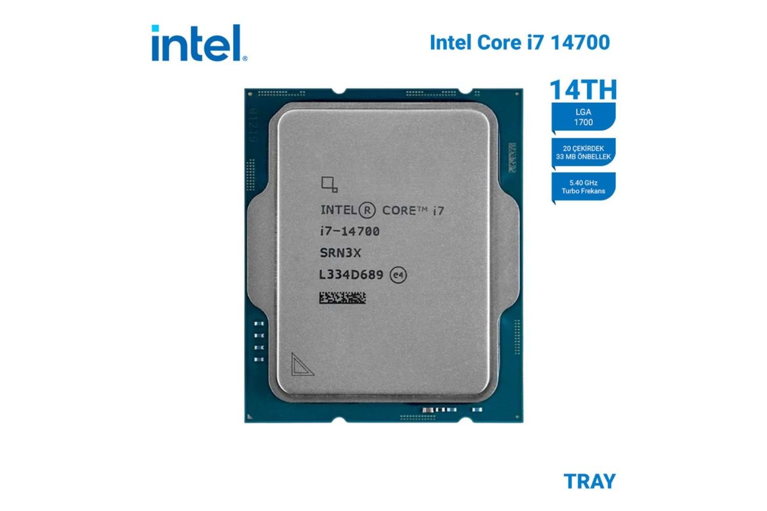 Intel Core i7 14700 TRAY 2.1GHz 20 Çekirdek 33MB Akıllı Önbellek Soket 1700 Kutusuz İşlemci