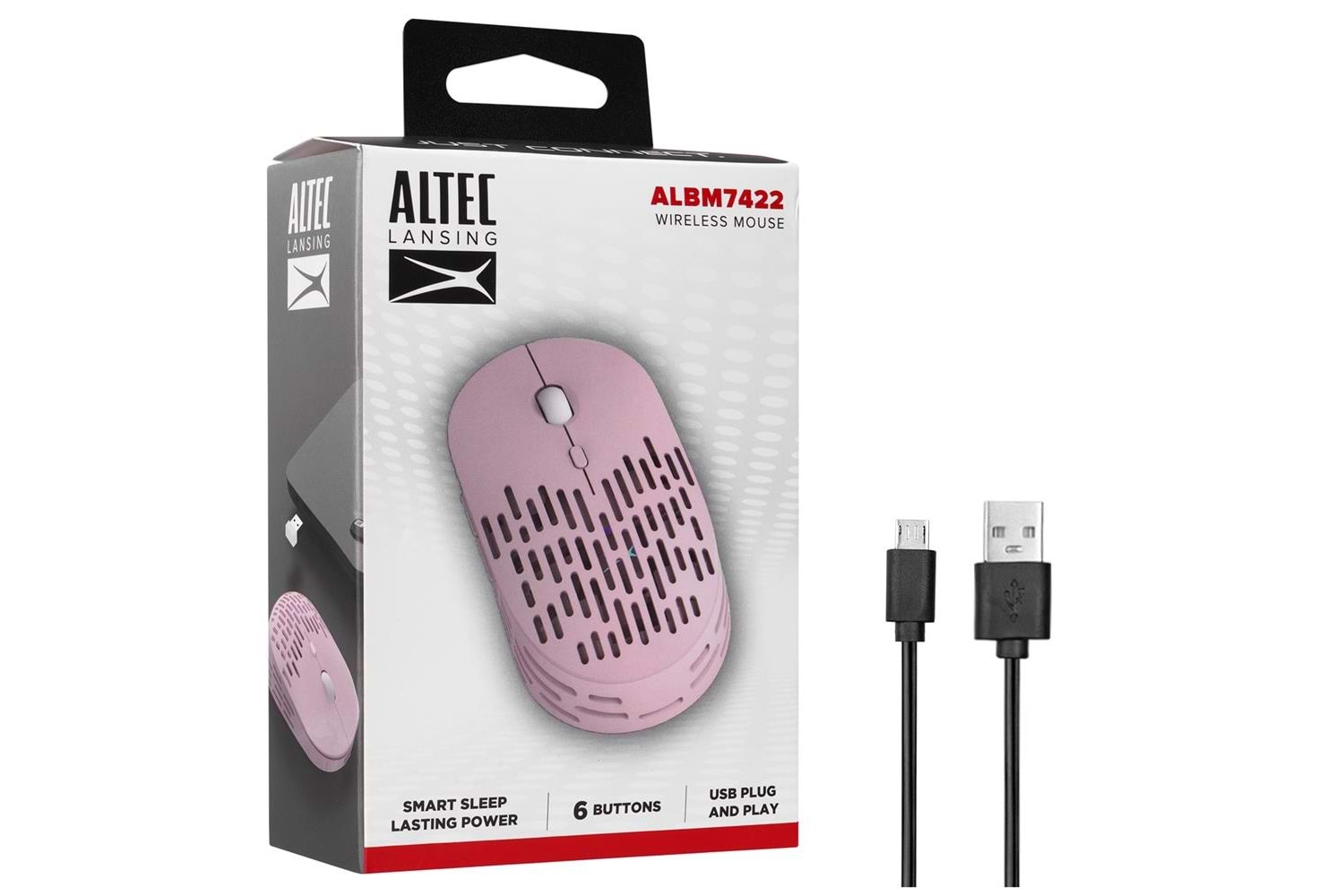 Altec Lansing ALBM7422 Pembe 2.4GHz Şarj Edilebilir Tek Renkli 1600DPI Optik Kablosuz Mouse