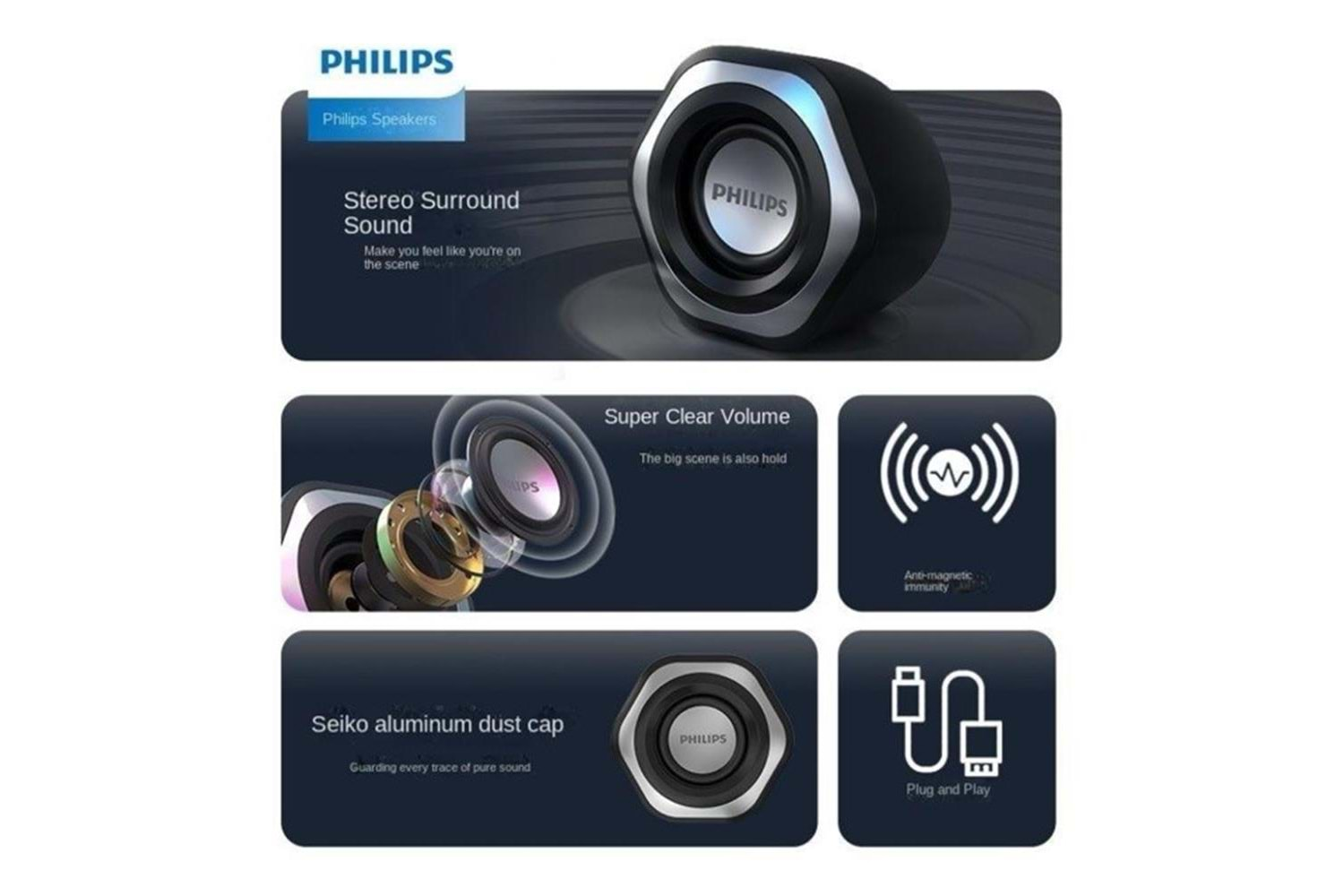 Philips Spa2209 2.0 USB- 3.5MM Jack Hoparlör Ses Kontrol Tuşu