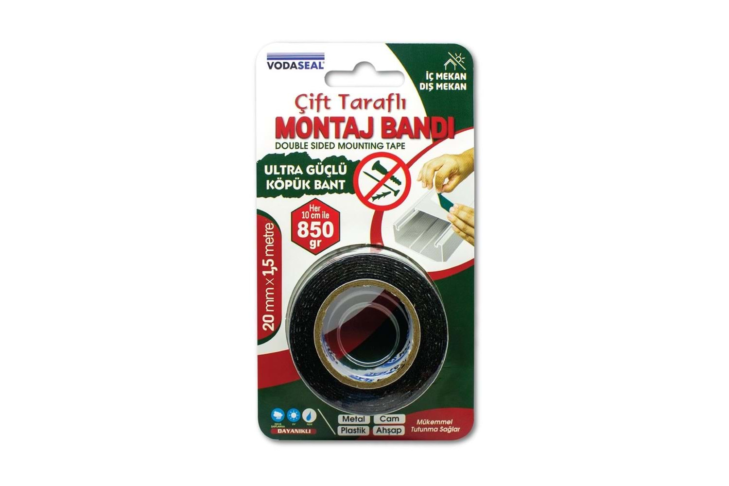 Vodaseal Çift Taraflı Montoj Bantı 20mmX1,5mt (Metal-Cam-Plastik-Ahşap)