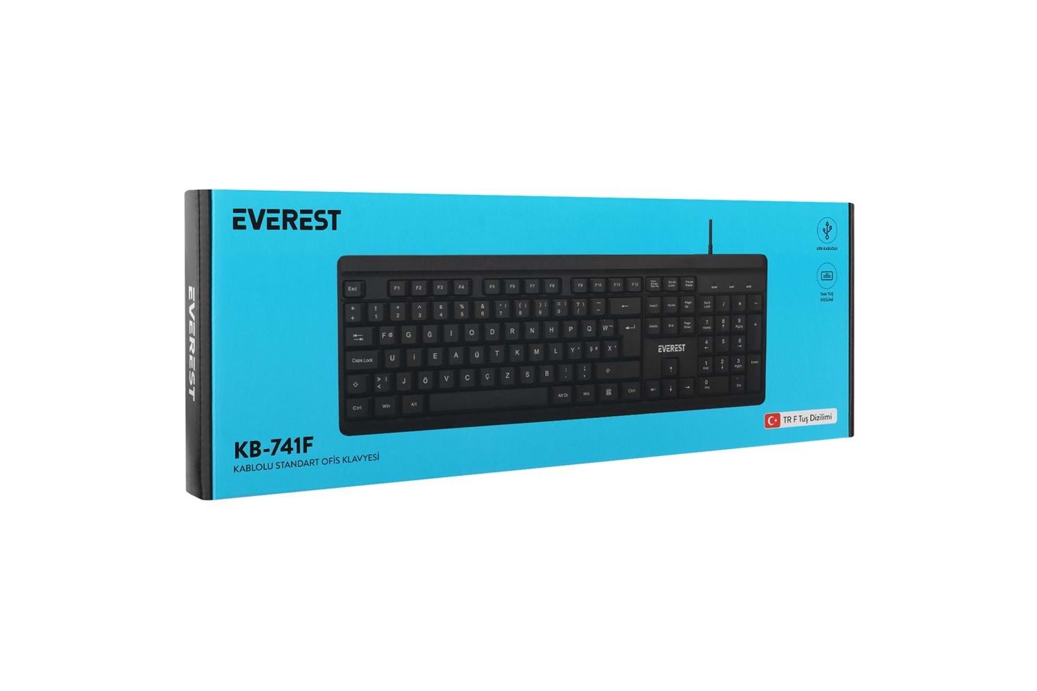 Everest KB-741F Siyah-Gri USB 2 Metre Bakır Kablolu Tamamen Türkçe F Klavye