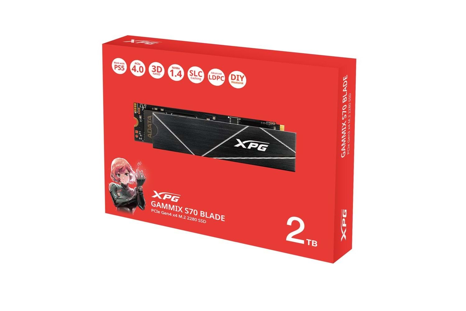 XPG 2TB Gammix S70 Blade 7400MB-s-6800MB-s PCIe Gen4 x4 M.2 2280 Ssd Harddisk