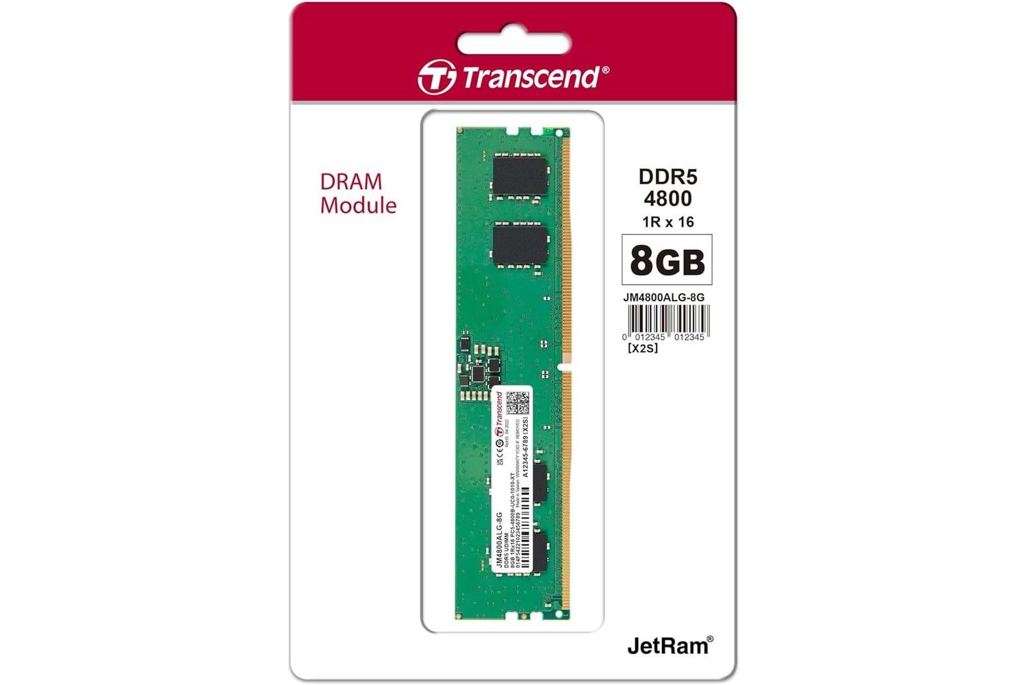 Transcend 8GB(1x8GB) 4800Mhz UDIMM DDR5 CL40 Pc Ram (JM4800ALG-8G)