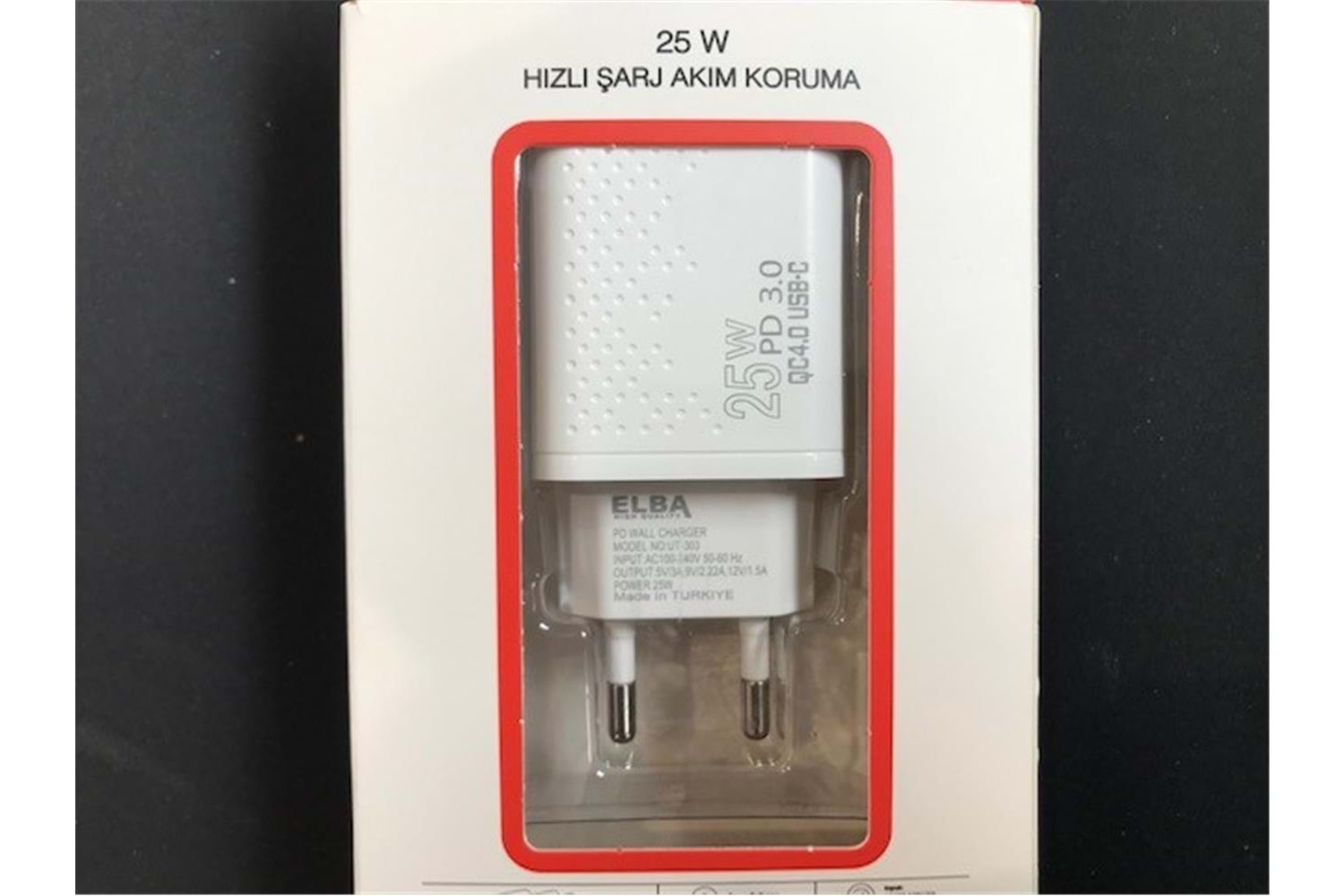Elba ELB42 Beyaz 25W Şarj Kafa+ İphone Kablo USB-C PD3.0-QC4.0(Akım Koruma-Hızlı Şarj-)
