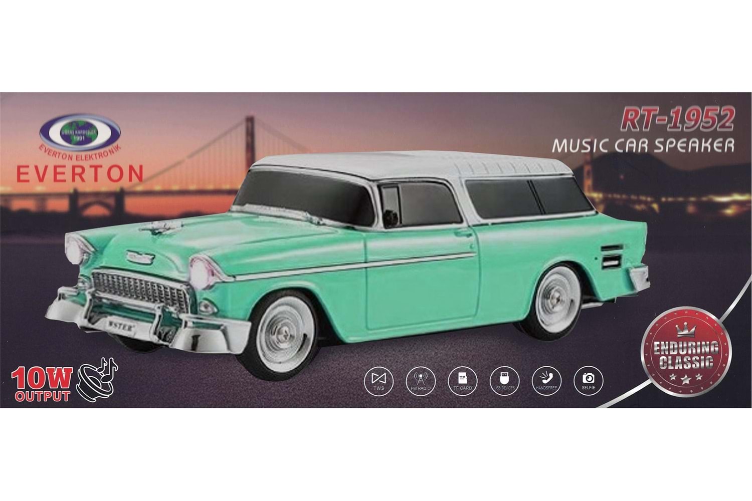 EVERTON RT-1952 Turkuaz Arabalı Bluetooth Fm-Usb-Tf-Aux Şarjlı Nostaljik Radyo