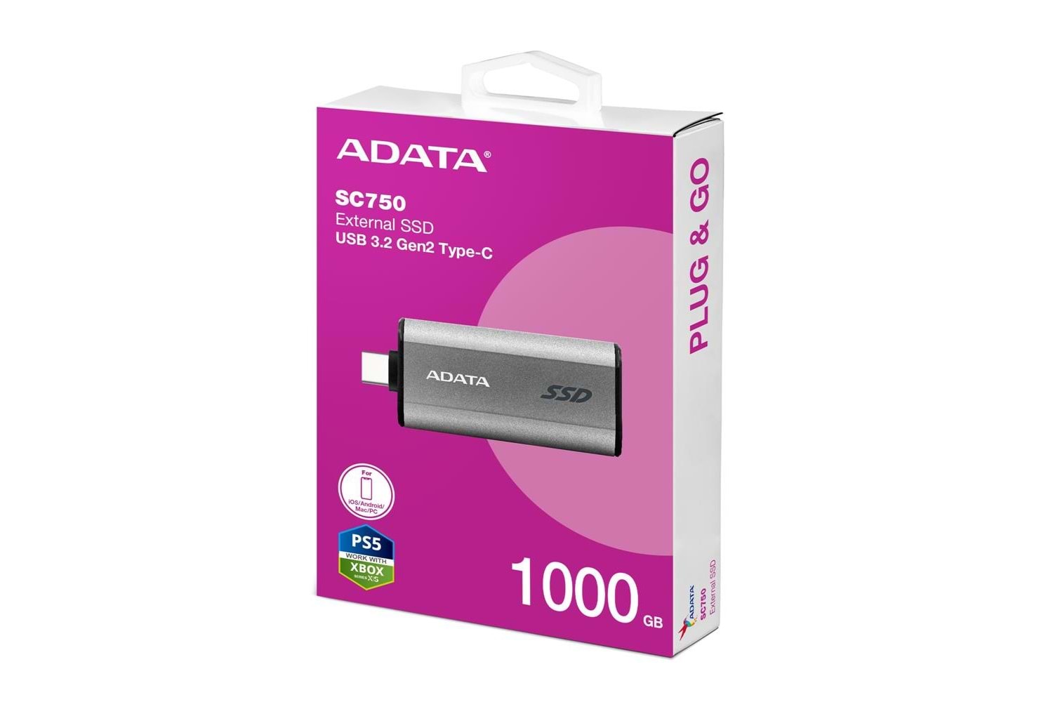 Adata 1000Gb SC750 Taşınabilir Usb 3.2 Gen2 Type-C Ssd Harici Disk