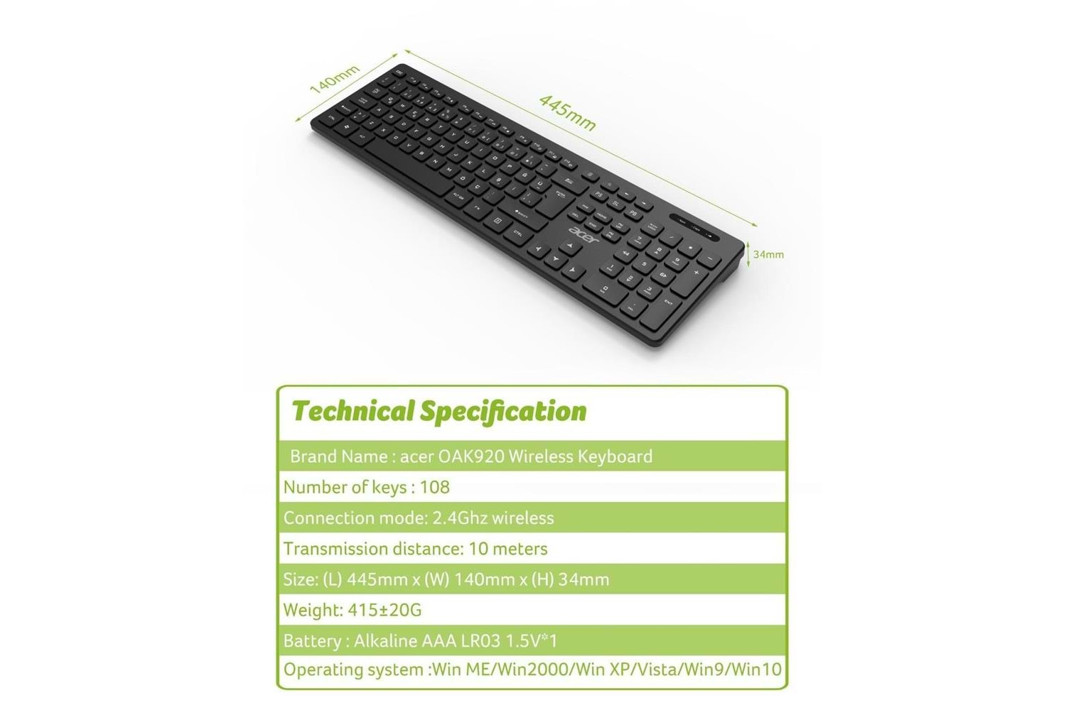 Acer OAK-920 Siyah Kablosuz Klavye 2.4Ghz Caps Lock (Smart Tv- Wifi)