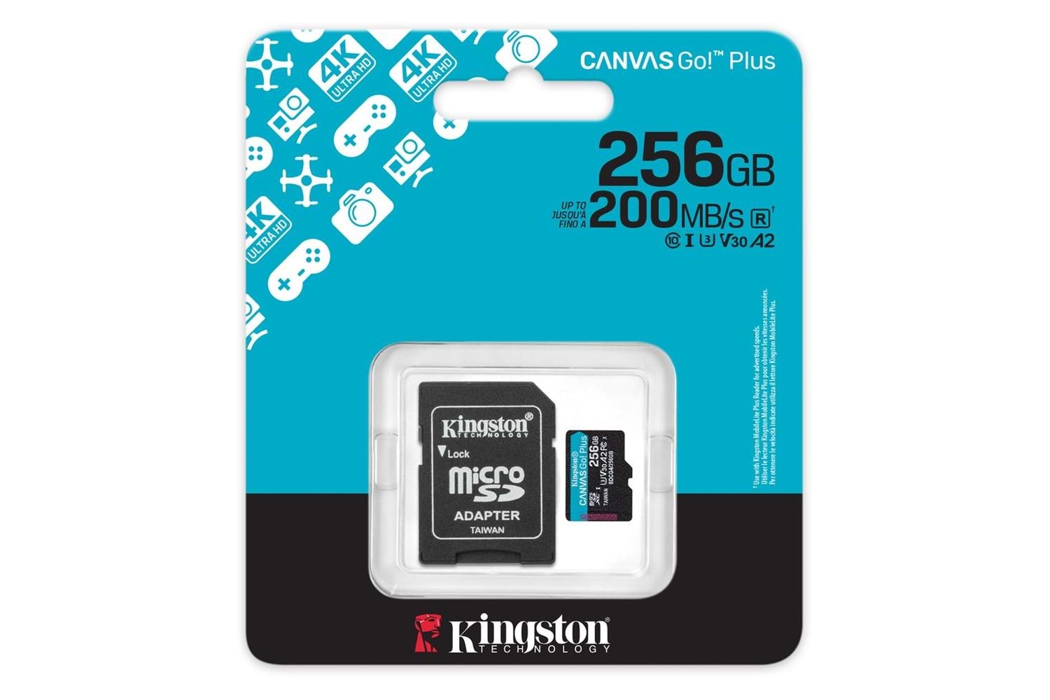 Kingston SDCG4-256GB 256GB microSDXC Canvas Go Plus Gen4 200MB-s A2 U3 V30 Card + ADP Hafıza Kartı