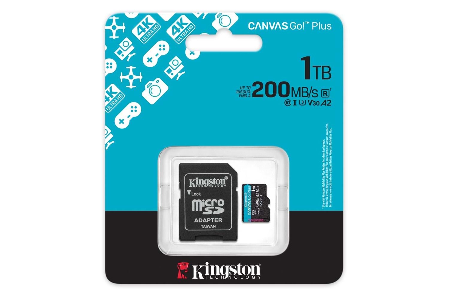 Kingston SDCG4-1TB 1TB microSDXC Canvas Go Plus Gen4 200MB-s A2 U3 V30 Card + ADP Hafıza Kartı