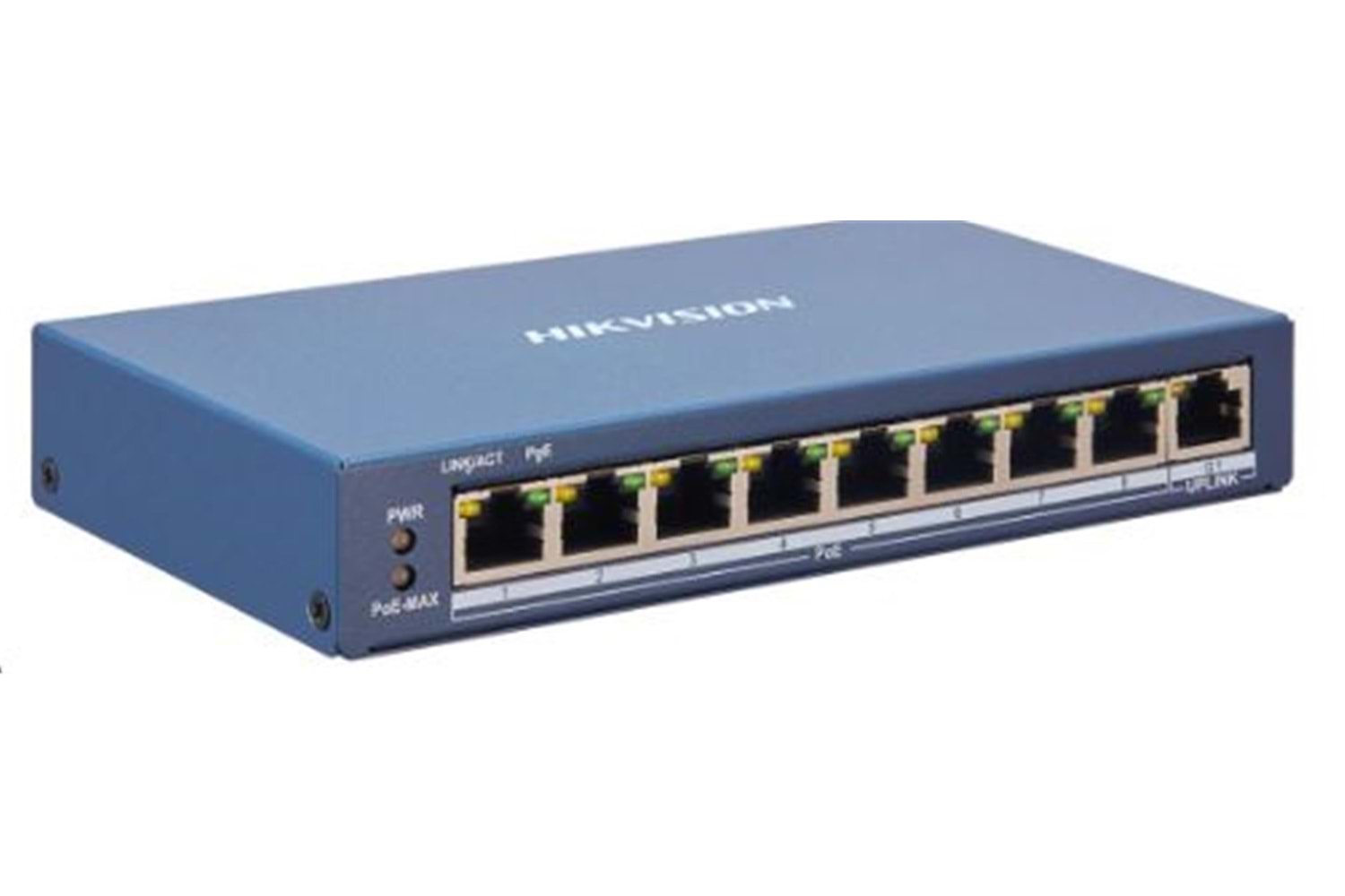 Hikvision DS-3E1310P-EI-M 8×10-100 Mbps PoE Portu, 2×Gigabit RJ45 Portu 60W Switch