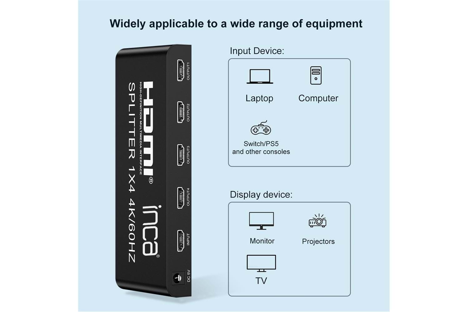 Inca IHSK-460 Hdmı Splitter 1 İn 4Out 4K@60Hz Switch